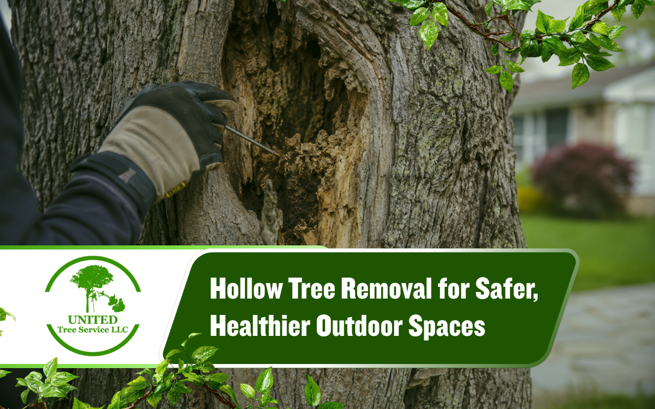 Hollow tree removal assessment showing warning signs in a damaged trunk