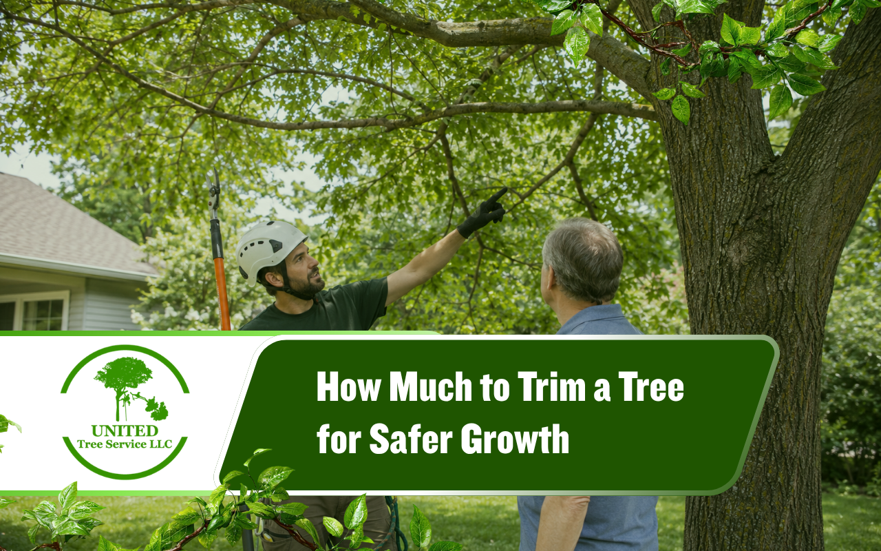 Arborist explaining how much to trim a tree safely