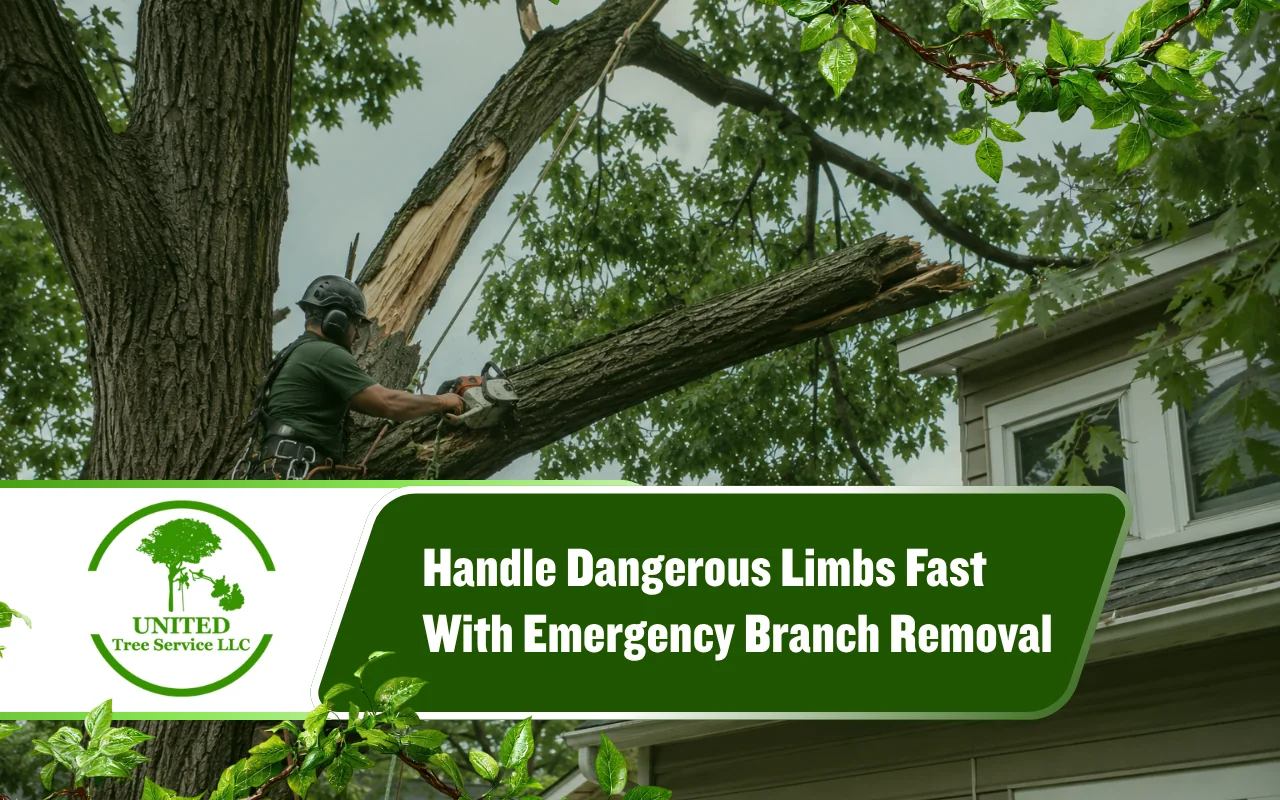 Emergency branch removal for a damaged tree near a home