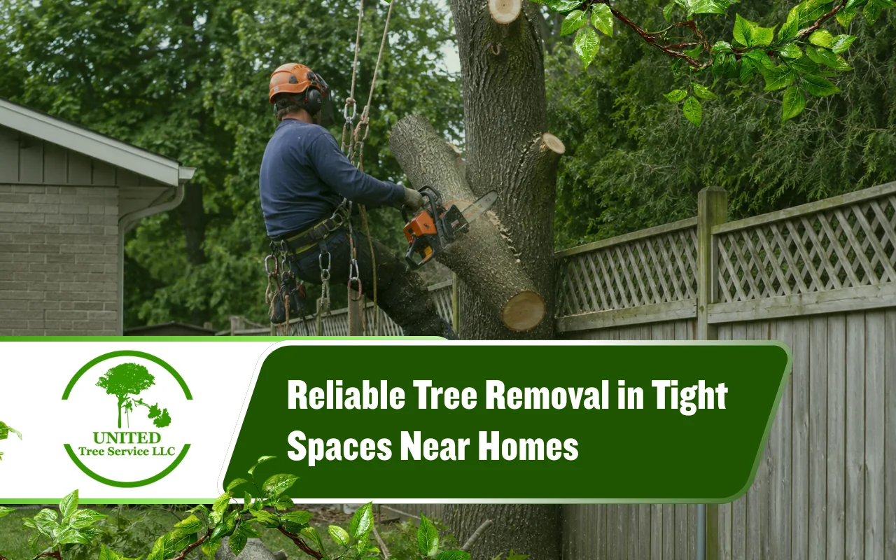 Tree removal in tight spaces near a backyard fence