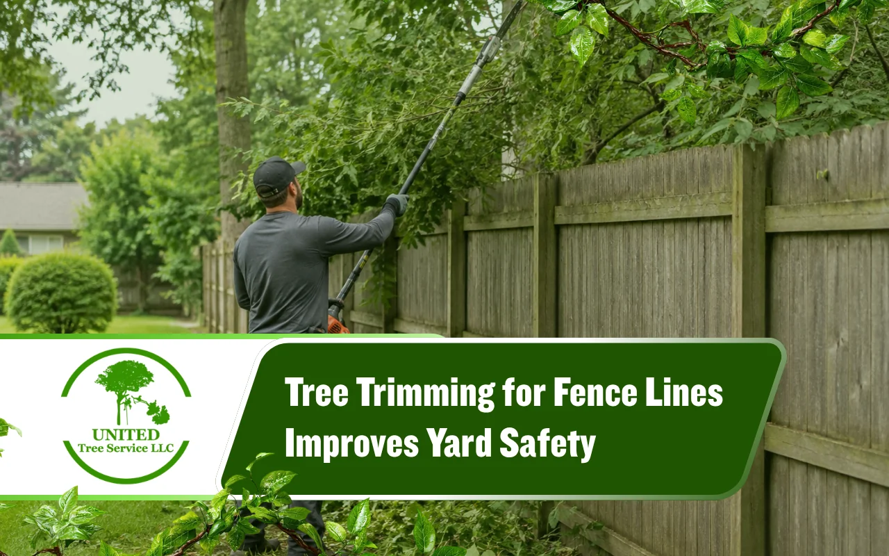 Tree trimming for fence lines to keep a backyard clear and well maintained